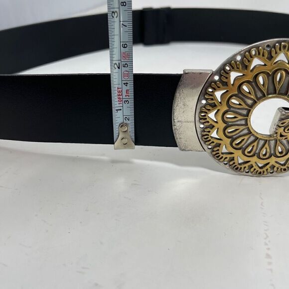 Chico’s Gold Faux Snakeskin Real Leather Belt Clip Buckle Adjustable Slide M/L